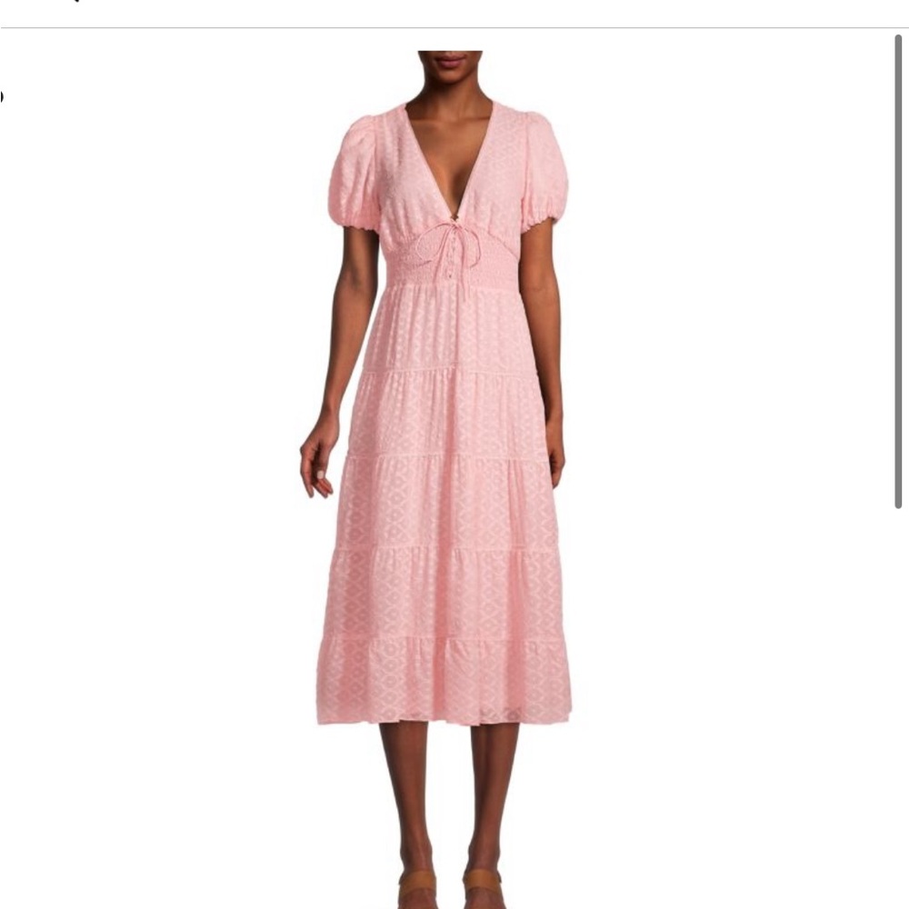 Alice and Olivia Tia Puff Sleve Silk Blend Pink Midi Dress Size 2 NWT - Picture 3 of 6